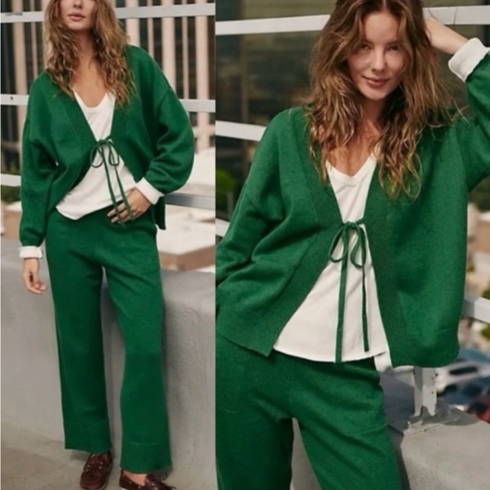 Free People Beach Solar Sweater Set Cardigan Wide Leg Knit